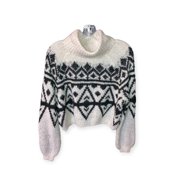 Hollister Women’s Black and White Fair Isle Knit Sweater Turtleneck Size Medium - Picture 2 of 15